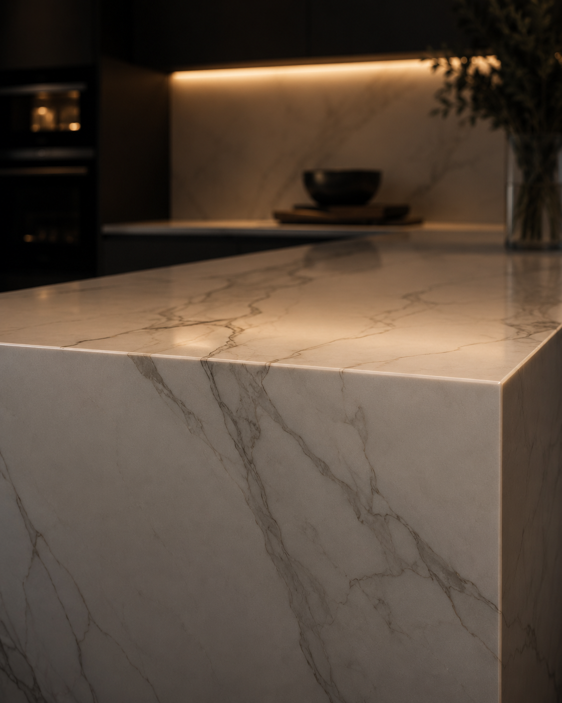 Detalle premium de mármol en cocina moderna